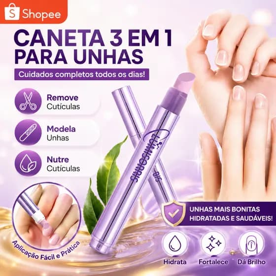 Caneta Hidratante para Cutículas e Unhas | Nutre, Fortalece e Hidrata | Óleo Nutritivo 3 em 1