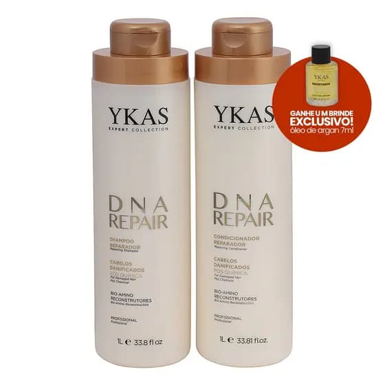 Kit Ykas DNA Repair (2x1L) - Reconstrutor Cabelos Danificados Shampoo Condicionador Hidratação Força