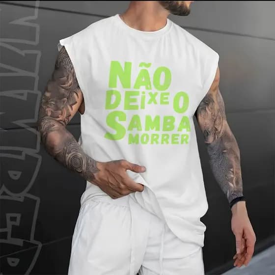 Camiseta regata machao masculino meme nao deixe o samba morrer confortavel estilosa em algodao