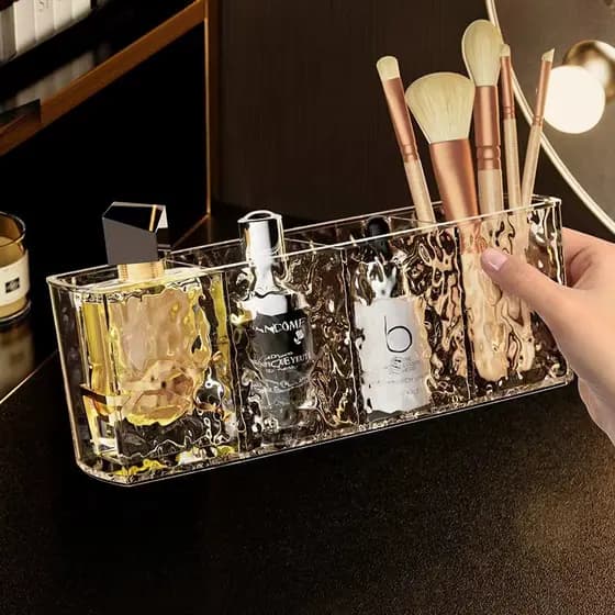 Caixa Organizadora com 4 Divisórias, Design Ondulado e Compartimento para Pincéis, Ideal para Maquiagem e Joias