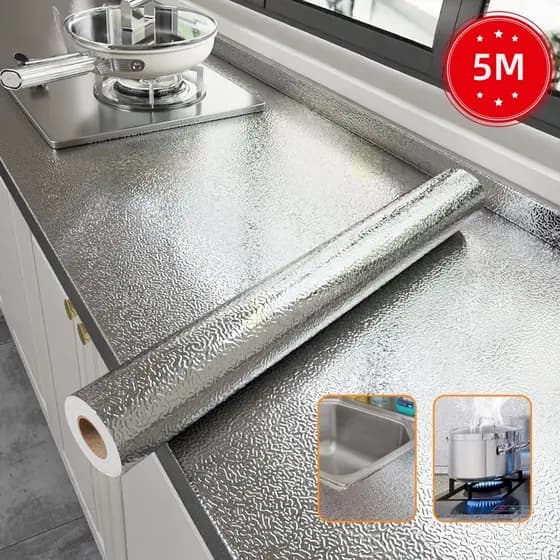 5Meter Adhesive Lining for Anti Fat Waterproof Cabinet Protector Drawer Kitchen Aluminum Wallpaper
