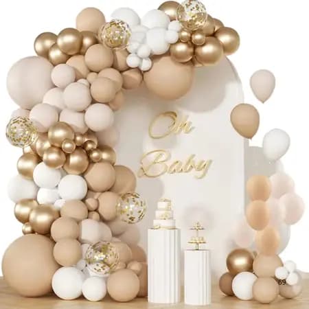 Balão de aniversário kit com 185 balões - Bege + Branco + Dourado para decoração de Festas.