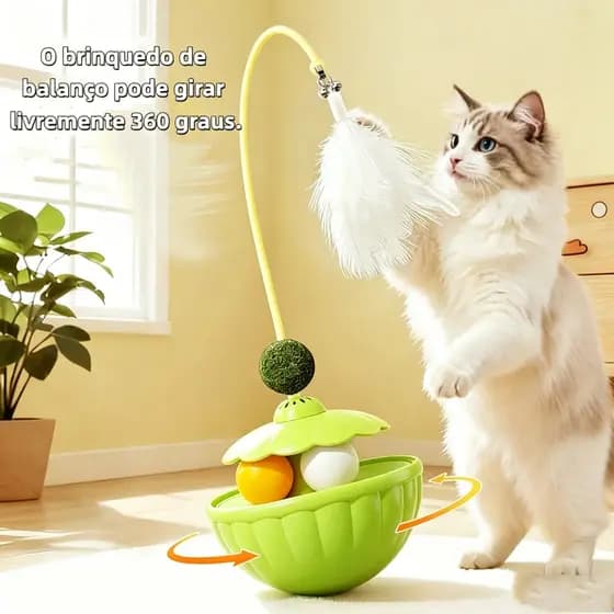 Brinquedos interativos para gatos, com bolas e penas, boneco de gato que rola, brinquedo para provocar João-bobo