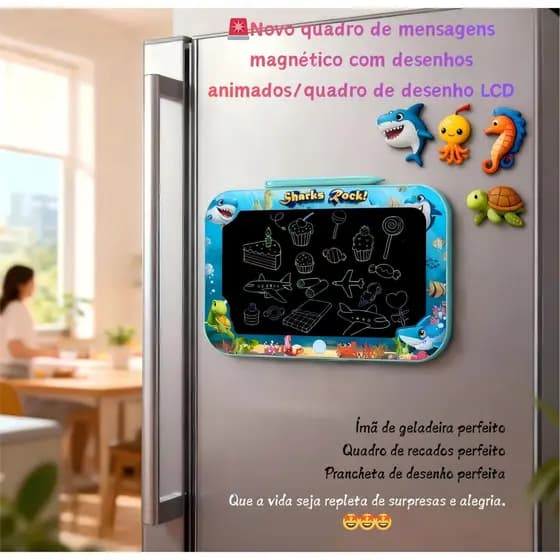 🚨Novo quadro de mensagens magnético com desenhos animados/quadro de desenho LCD, ímã de geladeira, quadro de mensagens