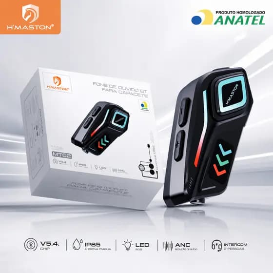 Fone Capacete Bluetooth H'Maston MT02 Intercomunicador Moto V5.4 IP65 ANC
