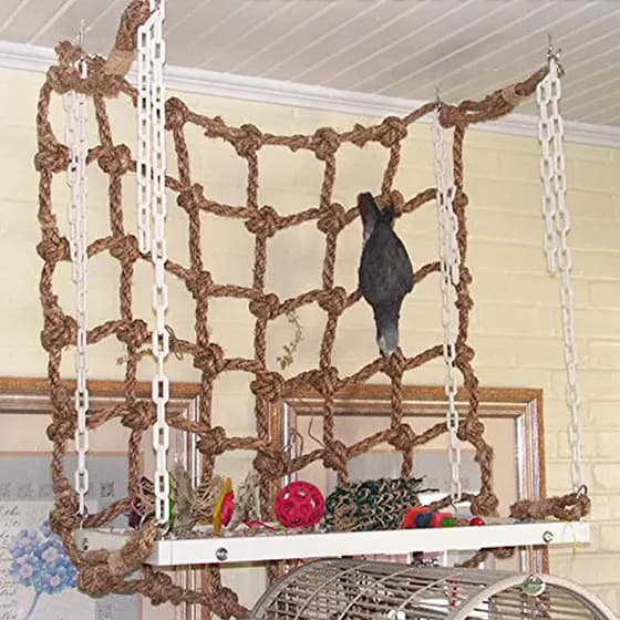 Rede de escalada de corda de cânhamo para papagaios e hamsters, brinquedo para pássaros de corda de cânhamo, rede de cor