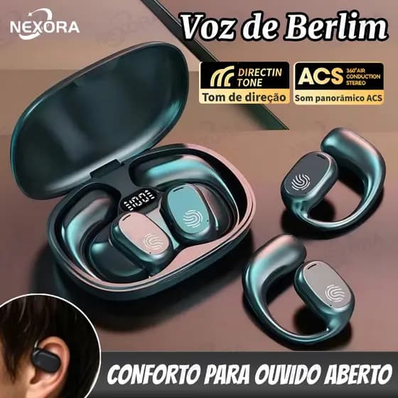 Fone de ouvido TWS com condução óssea, sem fio Bluetooth 5.3 clip-on display digital redução de ruído verdadeira -D28