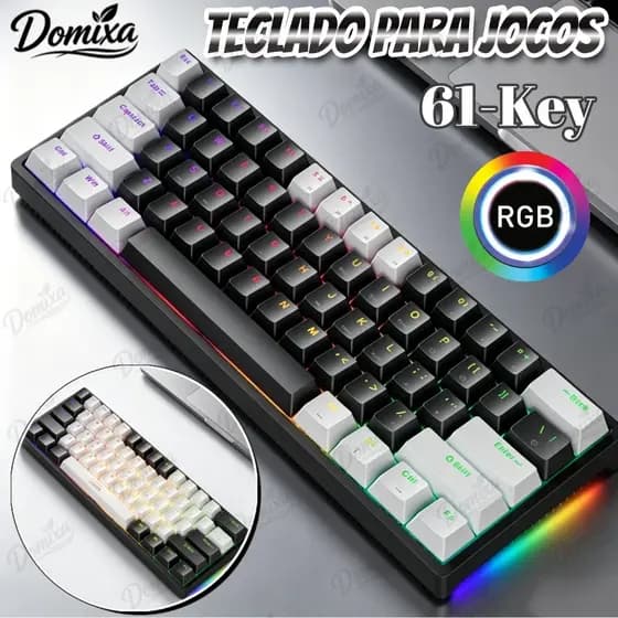 Teclado para jogos com fio 61-Key RGB Backlight Mini Compact USB-C Cabo de alimentação plugável-DO