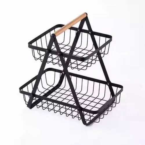 Fruteira Metalica Multiuso Dois Andares Alca Madeira Organizador Cozinha Decoracao
