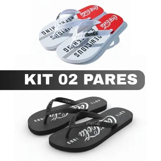 Kit 2 Pares de Chinelo Masculino Sandalia de Dedo Coca Cola Barato Leve, Macio e Perfeito para o Verão Simples