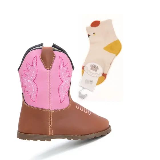 Botinha Texana Infantil Bebê Baby + Um Par de Meias Dia das Crianças Festa Junina FARMFUN