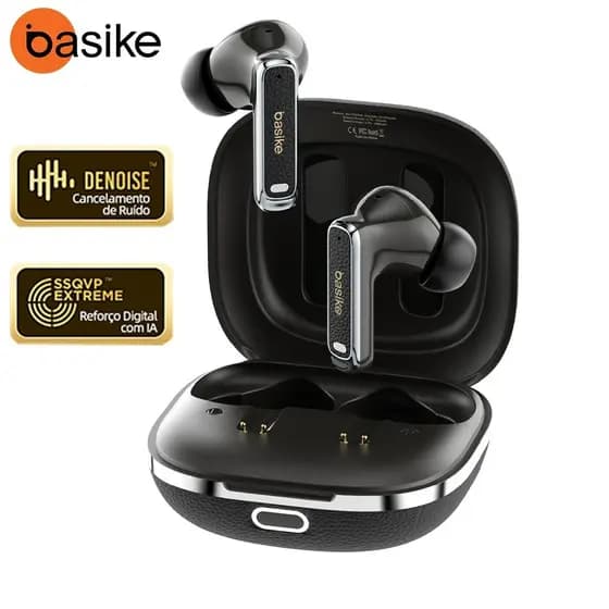 Basike Fone de Ouvido Sem Fio Bluetooth V5.4 TWS com Controle por Toque, 4 Microfones, Redução de Ruído em Chamadas HD