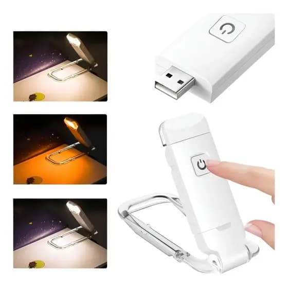 📖 Mini Luminária Clip Recarregável | Marcador De Página E Lanterna De Emergência