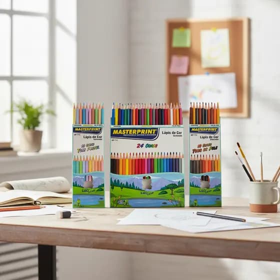 Lápis de Cor Sextavado 44 Unidades MasterPrint Colorido Escola Colorir Cores Vibrantes