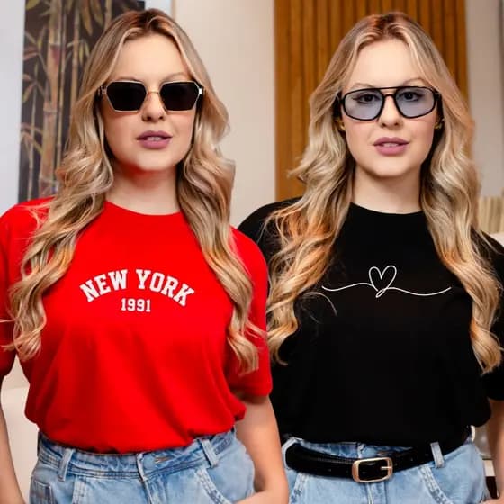 Kit 2 T-Shirt Feminina Estampada Camiseta 100% Algodão Estilosa Envio Imediato
