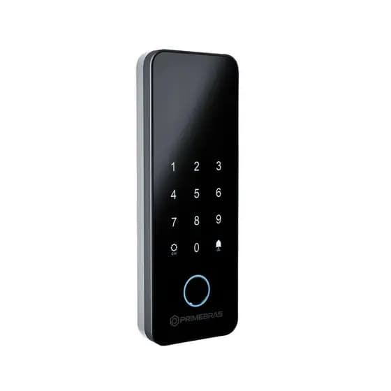 Fechadura Digital Primebras Athenas Madeira P3004 Biometria Senha Cartão TAG Preta