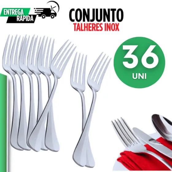 Jogo 36 Garfos Talher Reforçados Inox – Talheres Praticidade e Resistência no Dia a Dia