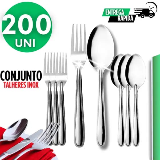 Jogo de Talheres Inox 200 Unidades Talher Perfeito para Restaurantes, Buffets e Eventos