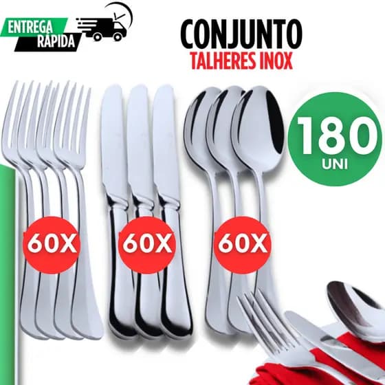 Jogo 180 Talher Talheres Inox Premium Cozinha Restaurante Bar Qualidade Resistência Talheres Multius