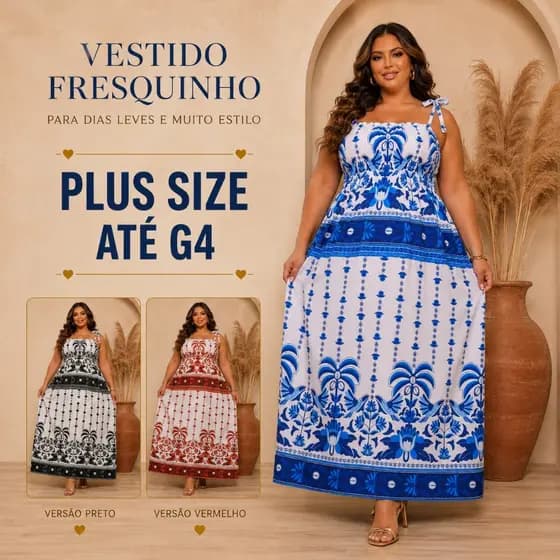 Vestido Longo Plus Size Estampado Alça Lastex Tendencia Soltinho Casual 2026 Feminino Tomara Que Caia Verão Tropical