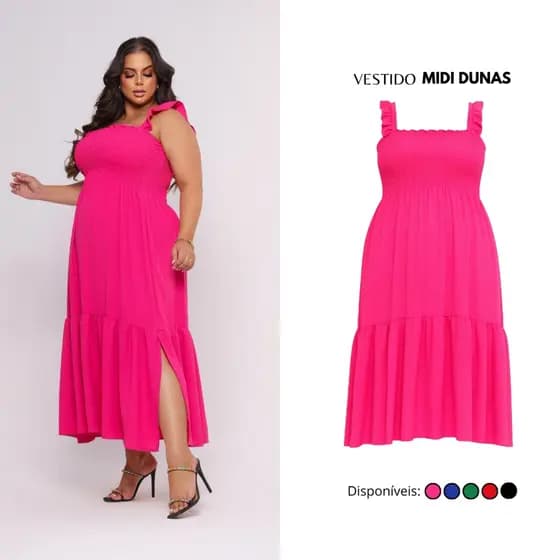 Vestido Longo Plus Size Com Alça Larga E Saia Fluída