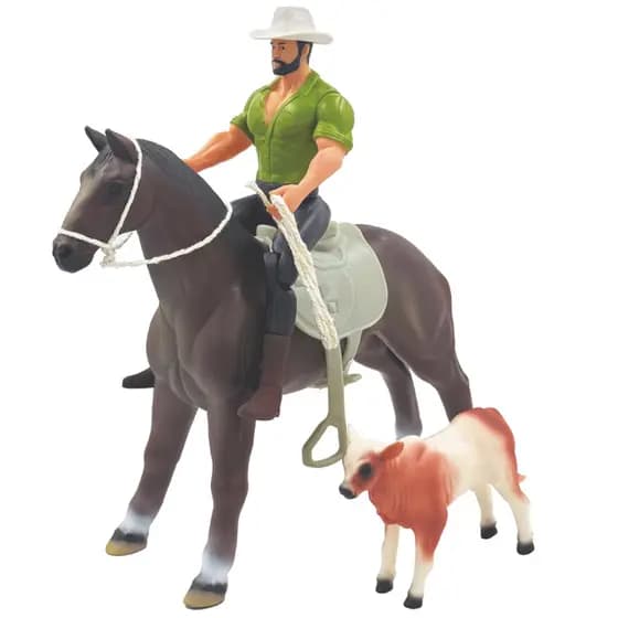 Kit Boneco Vaqueiro Com Cavalo e Bezerro - DB Play