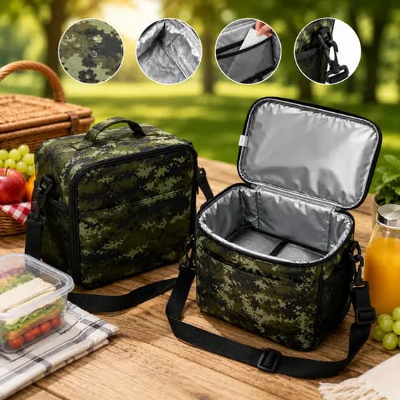 Bolsa Térmica Marmita Lancheira Térmica Fitness Alça Ajustável Camuflada