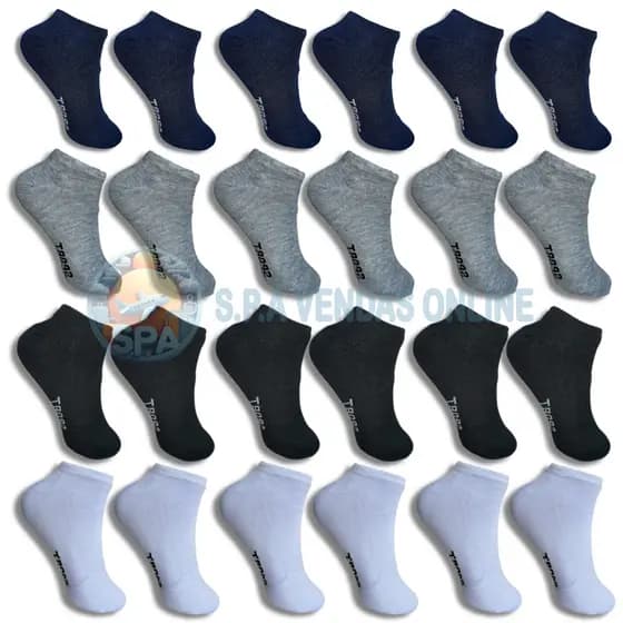 Kit 24 Pares de Meias Soquete Esporte Cano Curto Algodão Masculina Feminina Unissex Esportiva