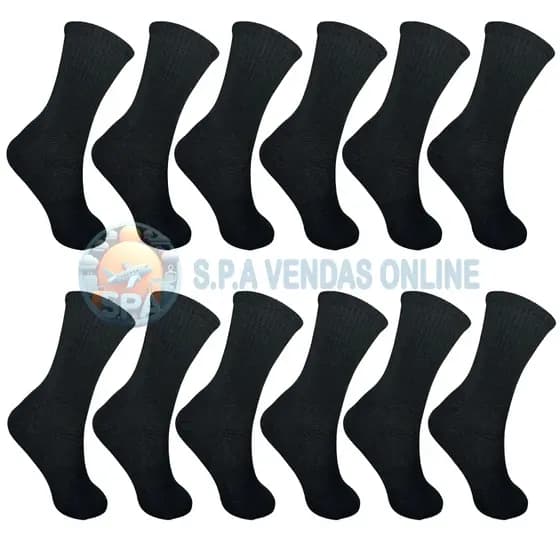 Kit com 24 Pares Meia de Cano longo masculina PRETA com Algodão