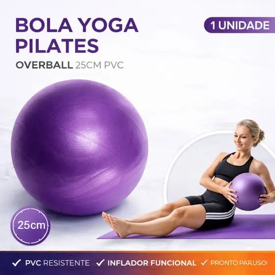 Bola Yoga Pilates Overball 25cm PVC Roxa Funcional Fitness Pilates Core Treino
