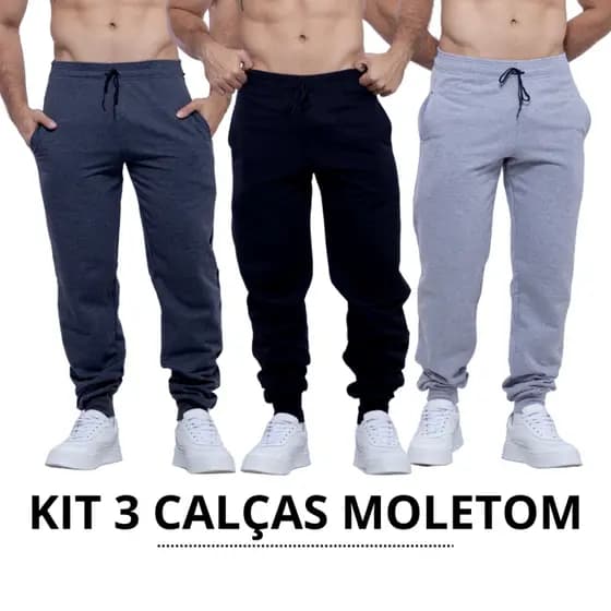 KIT 3 CALÇAS DE MOLETOM PELUCIADO JOGGER - Casual e academia