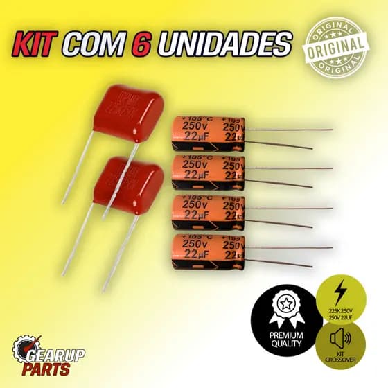 Kit 4 capacitor 250V 22uF Polarizado + 2 Tweeter 250C 22uF - tweeter som kit tweeter crossover som