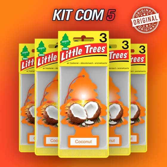 Kit 5 Cheirinho de carro Little Trees Original Aromatizante Coconut Fragrancia premium Coco