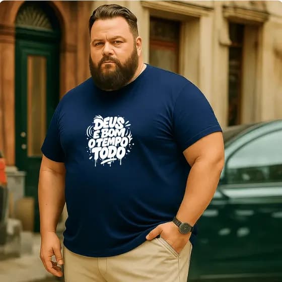 Camiseta Masculina Plus Size - Estampada Cristã Deus È Bom 100% Algodão