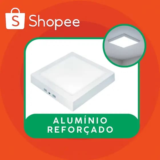 Painel Plafon de Led Reforçado | Alumínio | 24W 6500K Branco Frio Sobrepor Quadrado Econômico