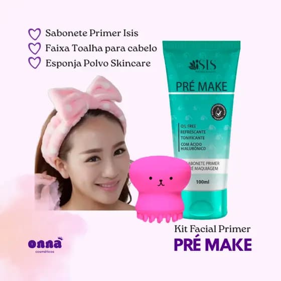 Kit Skincare Limpeza Facial Pré Maquiagem Isis – Sabonete, Esponja Silicone e Faixa Cabelo