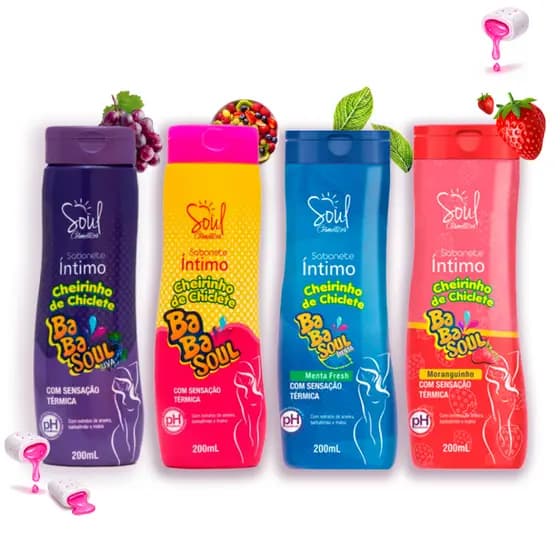 Sabonete Íntimo Feminino Babasoul Sensação Térmica, Chiclete e Controle PH 200ml