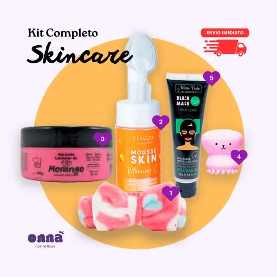 Kit Skincare Para Presentear | Faixa, Mousse Demaquilante, Esfoliante e Máscara Xô Cravos