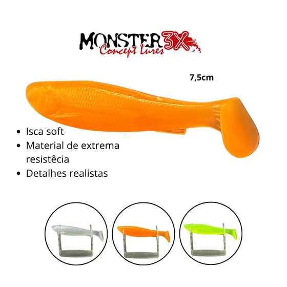 Isca artificial shad –Isca Yoshi Monster 3x – 7,5cm – Isca Soft - Shad – Tucunaré