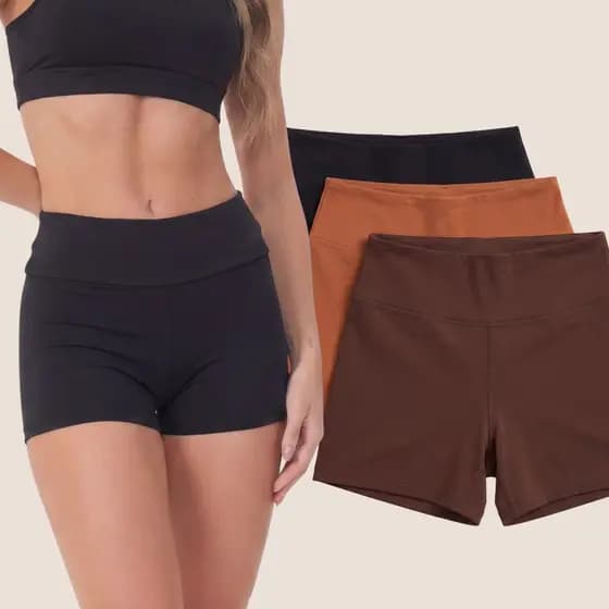 Kit 3 Bermudas Fitness Femininas Meia Coxa Suplex Cintura Alta Não Transparentes Academia Treino