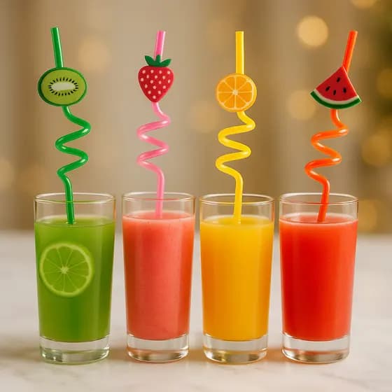 Canudos Divertidos com Frutinhas – Kit com 4 Unidades Coloridas
