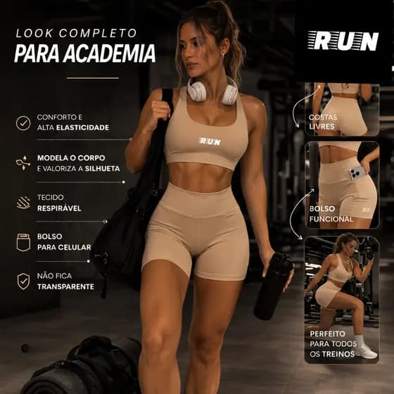 Conjunto Fitness Feminino Premium Cintura Alta Academia Treino Não Transparente Bolso Para Celular