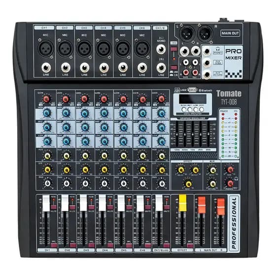Mesa de Som Profissional 8 Canais Bluetooth USB Tomate