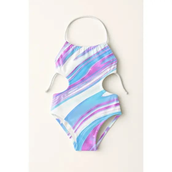 Maiô Infantil Frente Única Menina Juvenil Feminino Moda Praia Natação Banho Estampas Marmorizadas