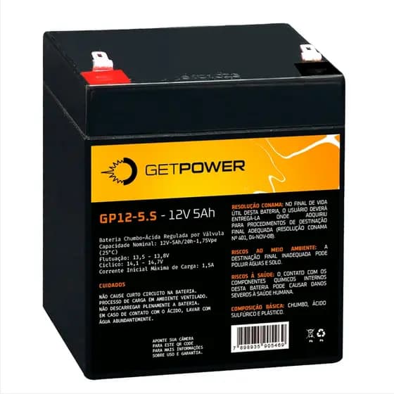 baterias 12v-5,5ah para Nobreak, Sistema de Alarme, caixa de som bateria Getpower
