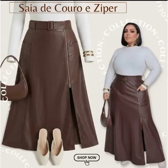 ✨ Saia em Courino com Bolsos Laterais e Cinto ✨