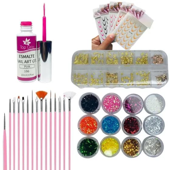 Kit De Decoração De Unhas Cartela francesa reversa ou Folha de Ouro Com Strass Multicoloridas