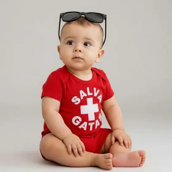 Body Bebe Infantil Menino Temático Mêsversario Salva gatas- 100% Algodão