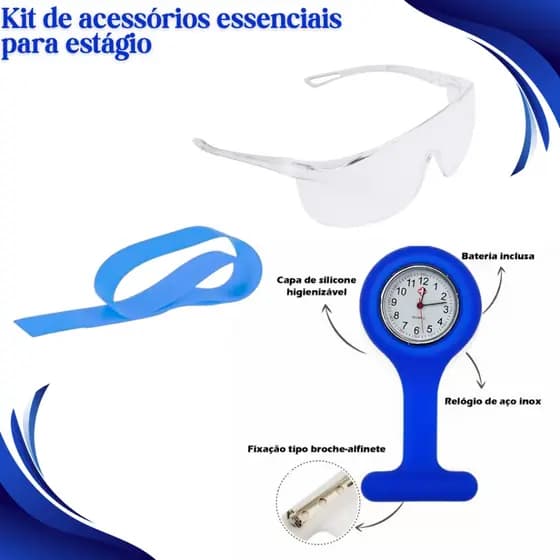 Kit de Acessórios Essenciais para Estágio com Óculos de Proteção, Garrote de Silicone e Relógio de Lapela