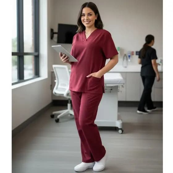 Pijama Cirúrgico e Hosiptalar de Gabardine Vinho Scrub para Enfermagem, Odonto, Estética, Veterinárinia e Medicina